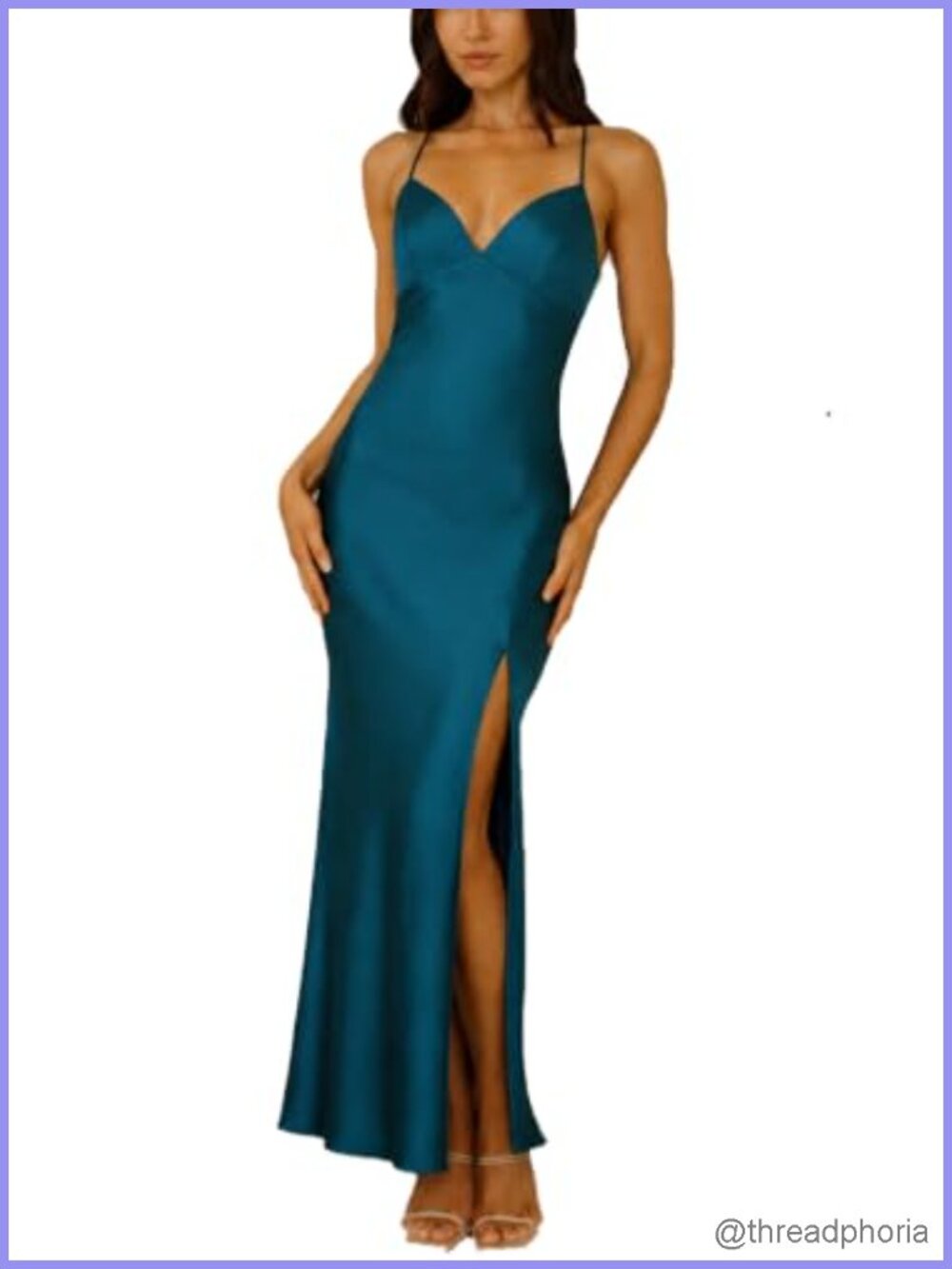 Satin Spaghetti Strap Backless Maxi Dress Formal Tie Back Slit